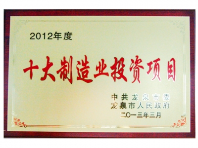 2012年度十大制造業(yè)投資項(xiàng)目